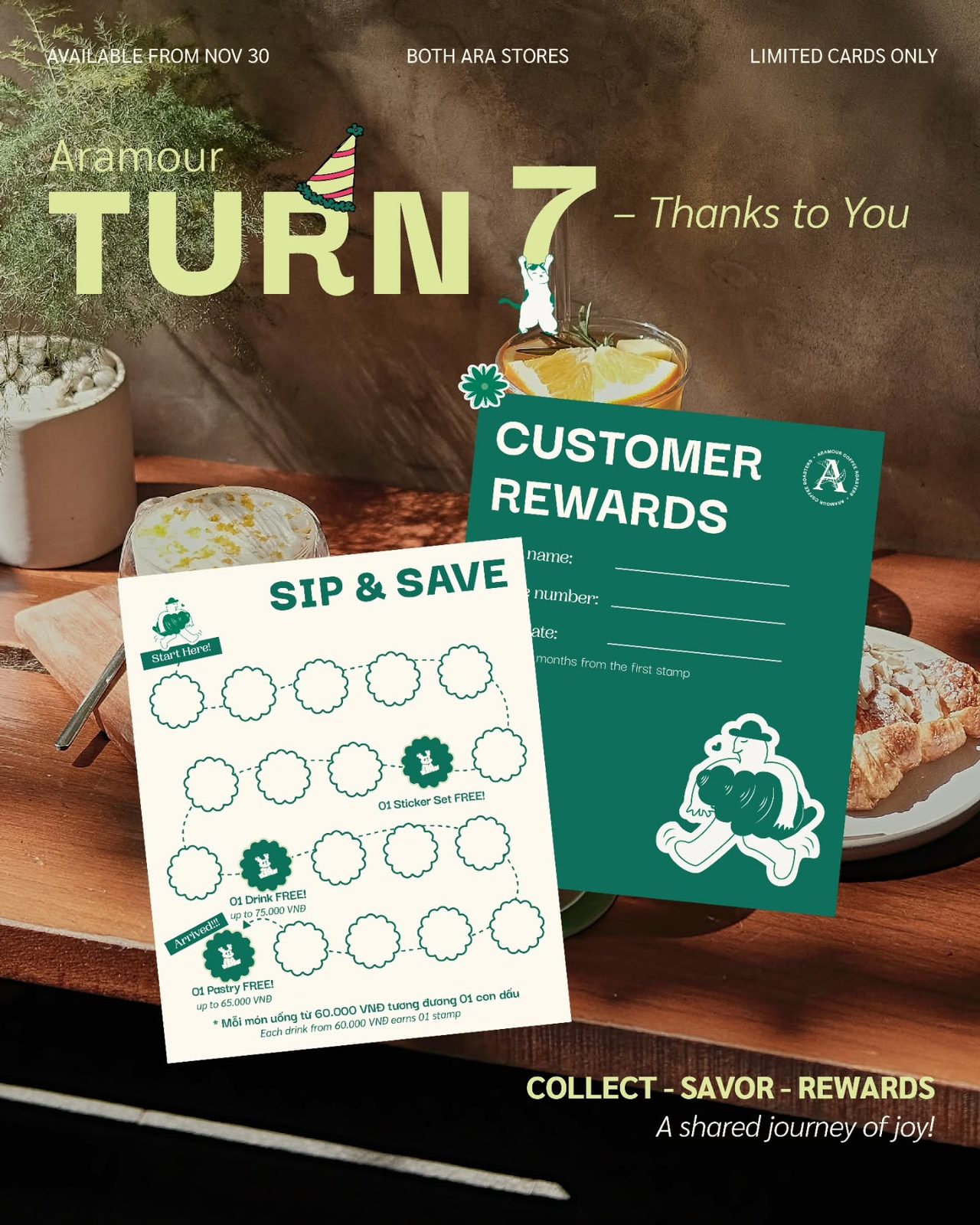 Đồ hoạ thẻ tích điểm "Sip & Save" thật của Aramour