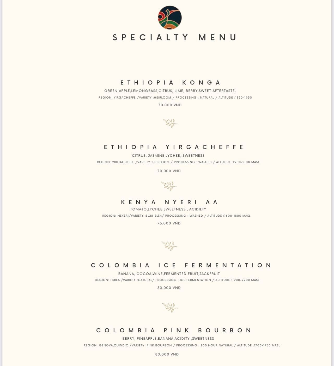 Thẻ “Specialty Menu” ngà, 25/02/2023