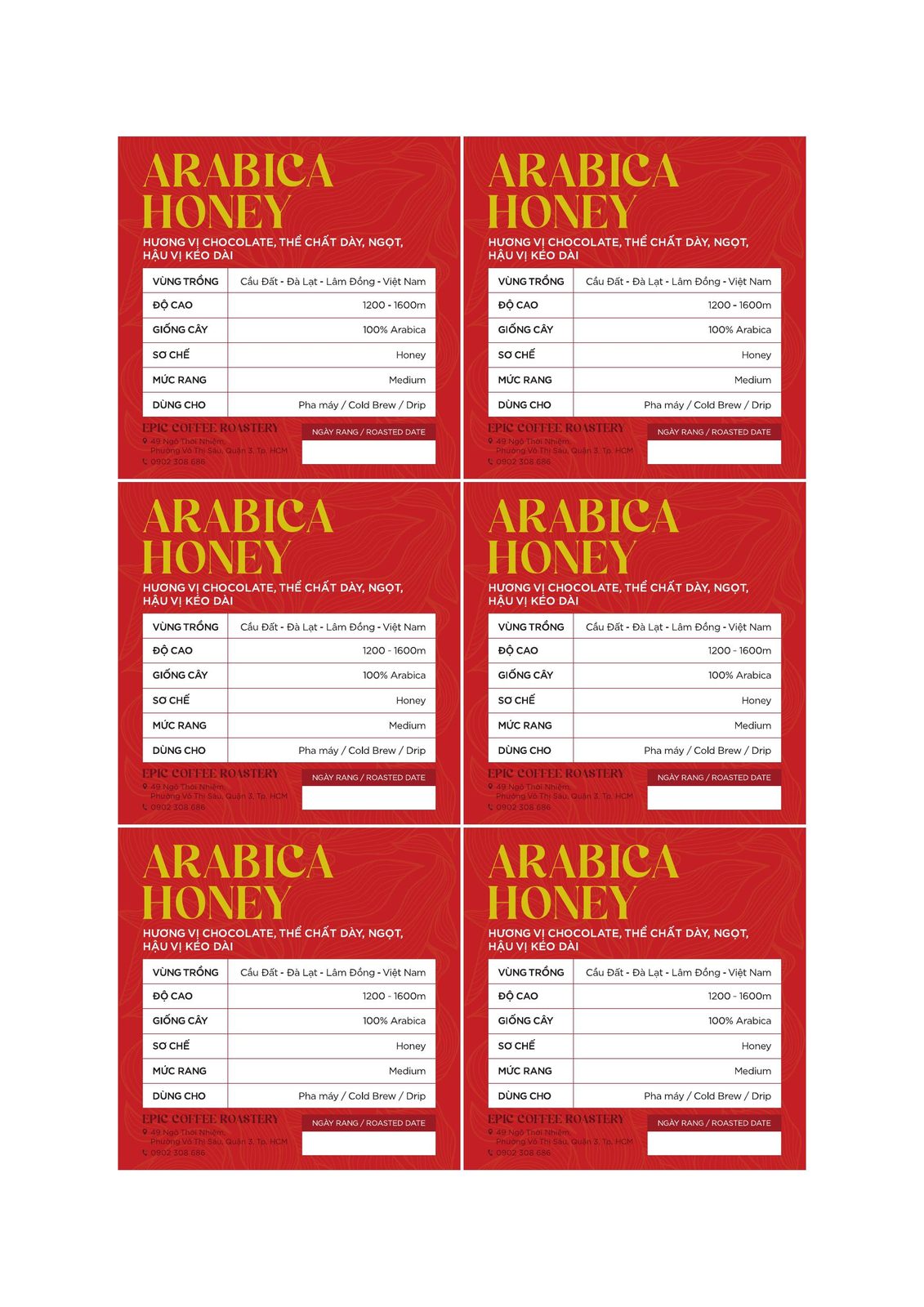 Arabica Honey — nhãn cà phê Epic