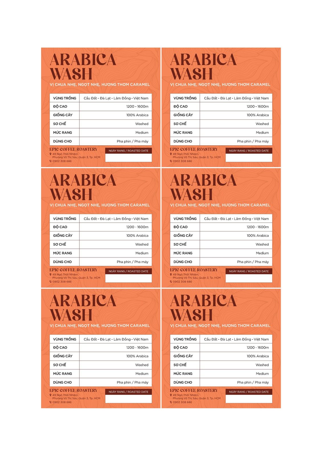 Arabica Wash — nhãn cà phê Epic