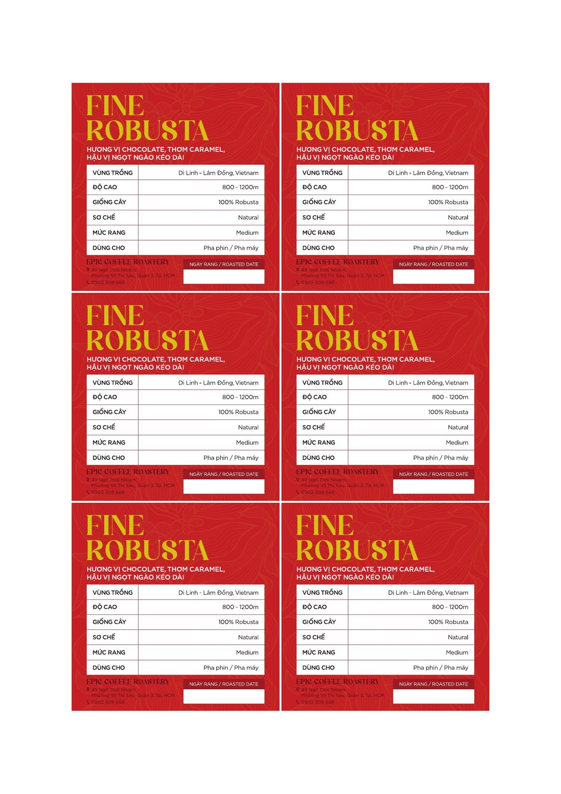 Fine Robusta — nhãn cà phê Epic