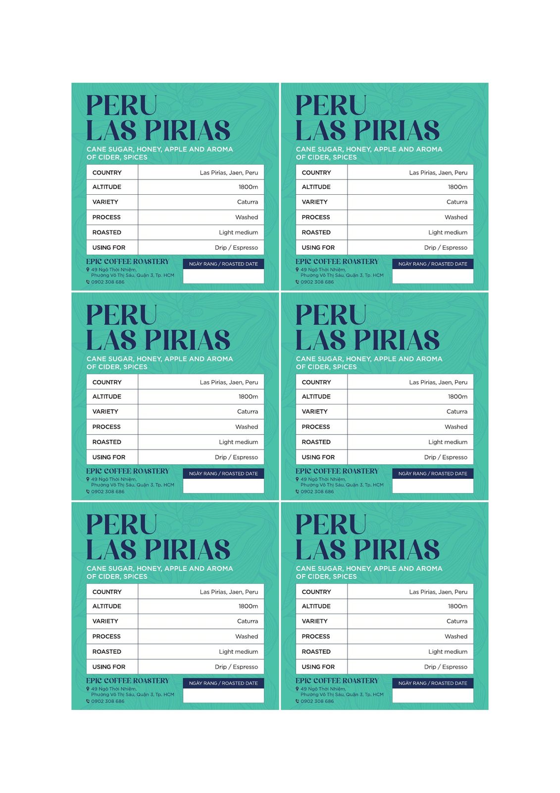 Peru Las Pirias — nhãn cà phê Epic