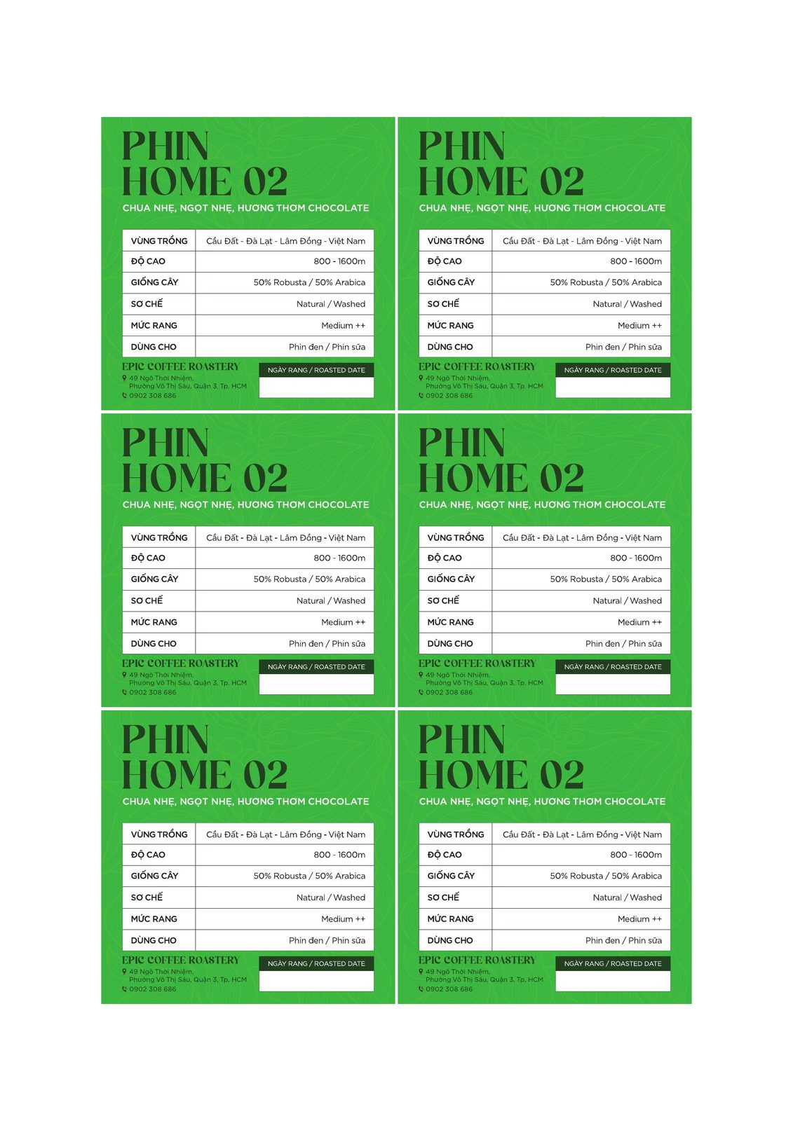 Phin Home 02 — nhãn cà phê Epic
