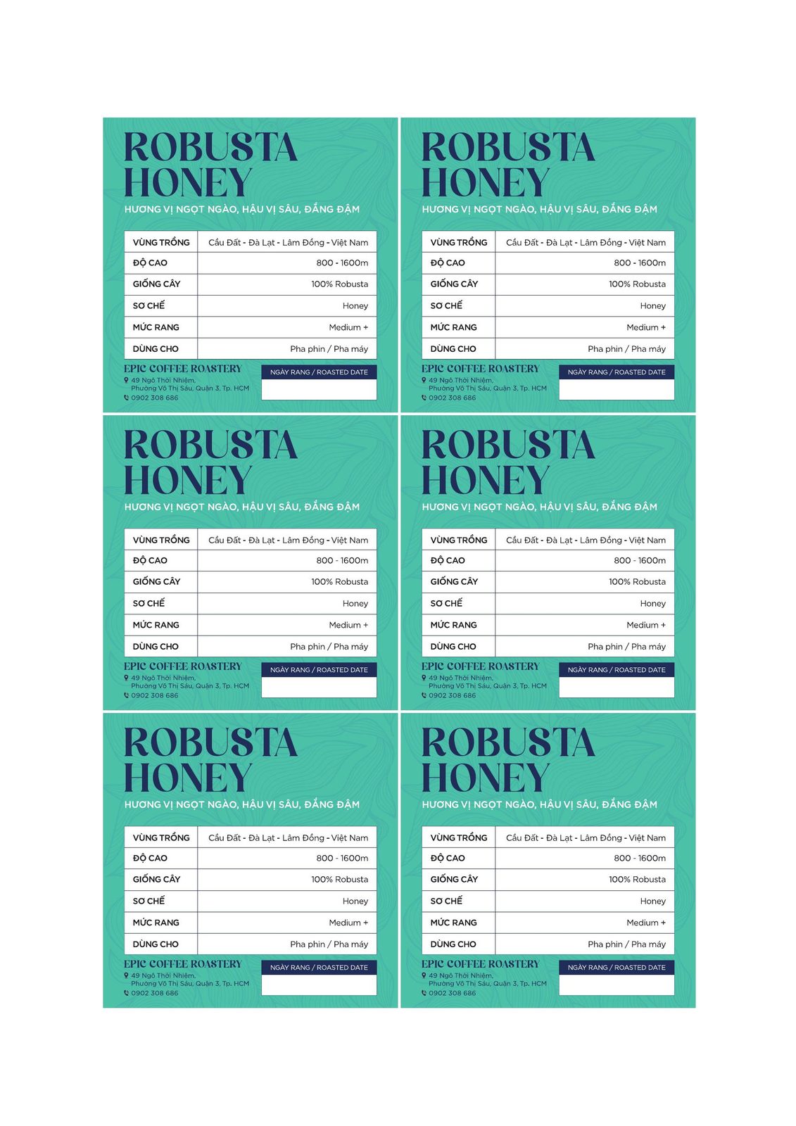 Robusta Honey — nhãn cà phê Epic