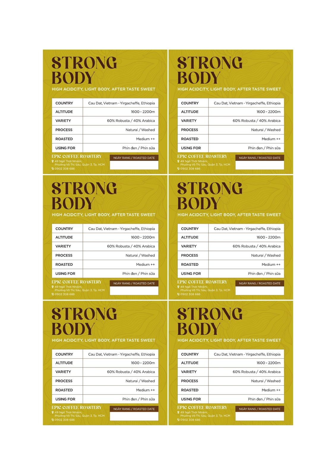 Strong Body — nhãn cà phê Epic