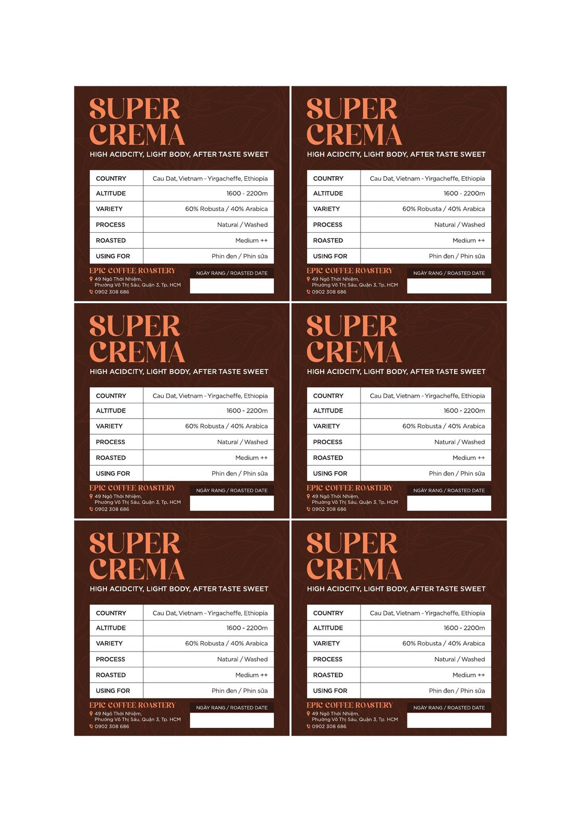 Super Crema — nhãn cà phê Epic