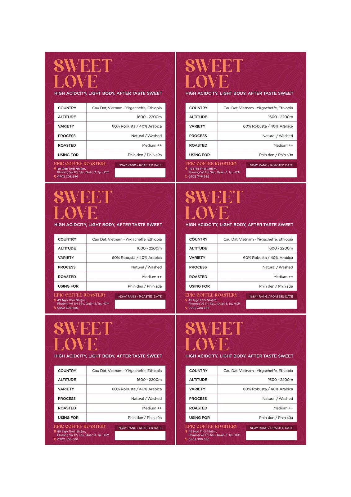 Sweet Love — nhãn cà phê Epic