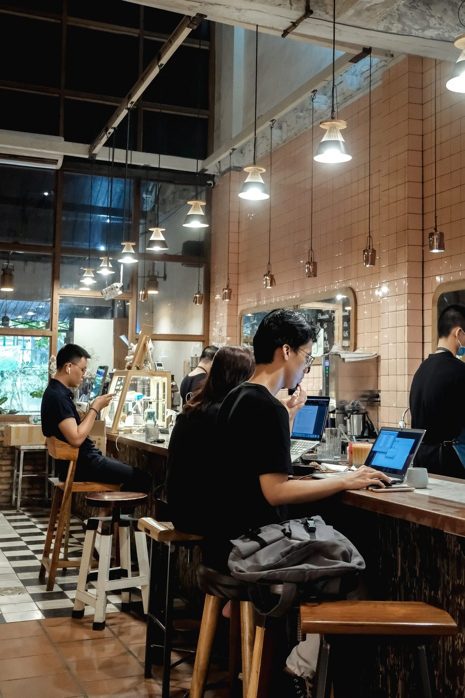 Coffee education content; bottle street shots, candid customers