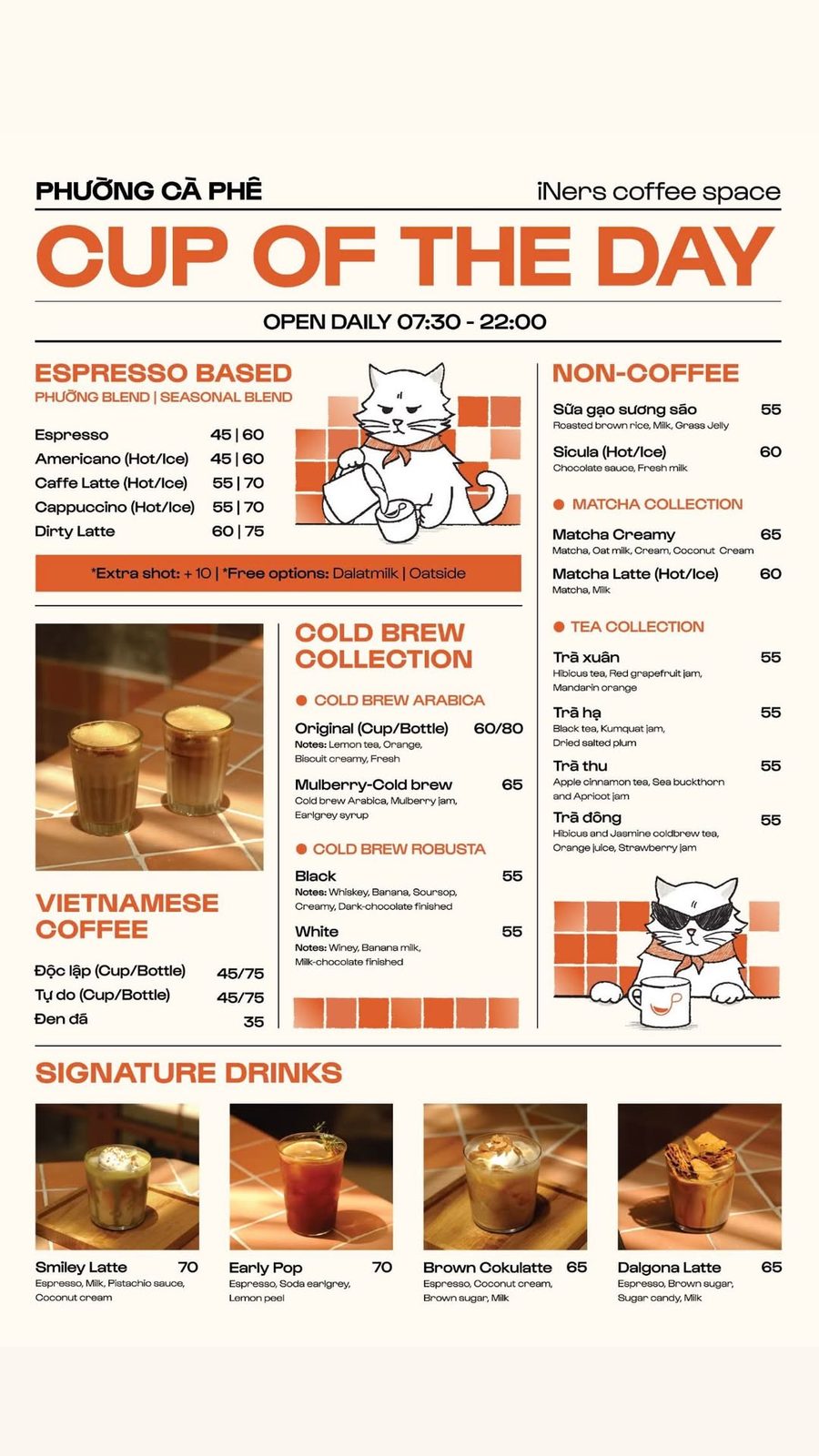 Bảng thực đơn CUP OF THE DAY của Phường Cà Phê kèm giá