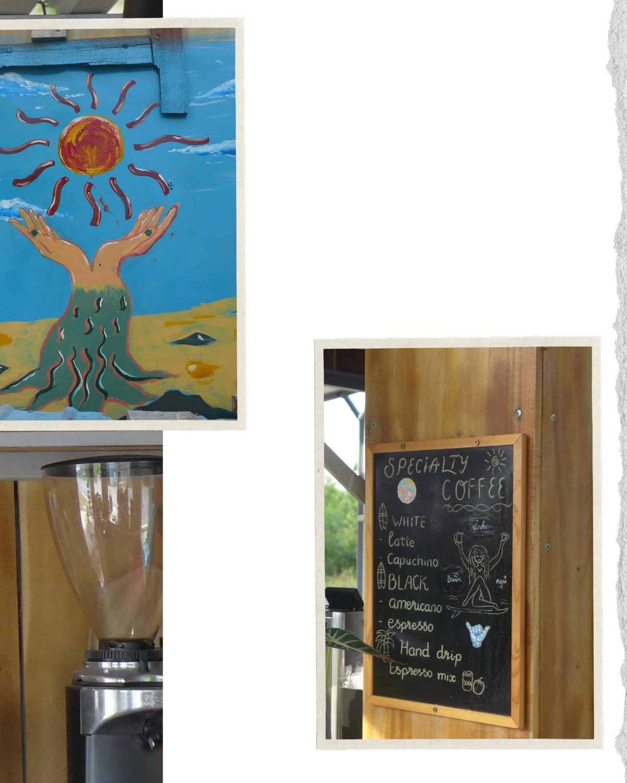 Bảng chalkboard viết tay “SPECIALTY COFFEE” chia hai nhóm WHITE và BLACK